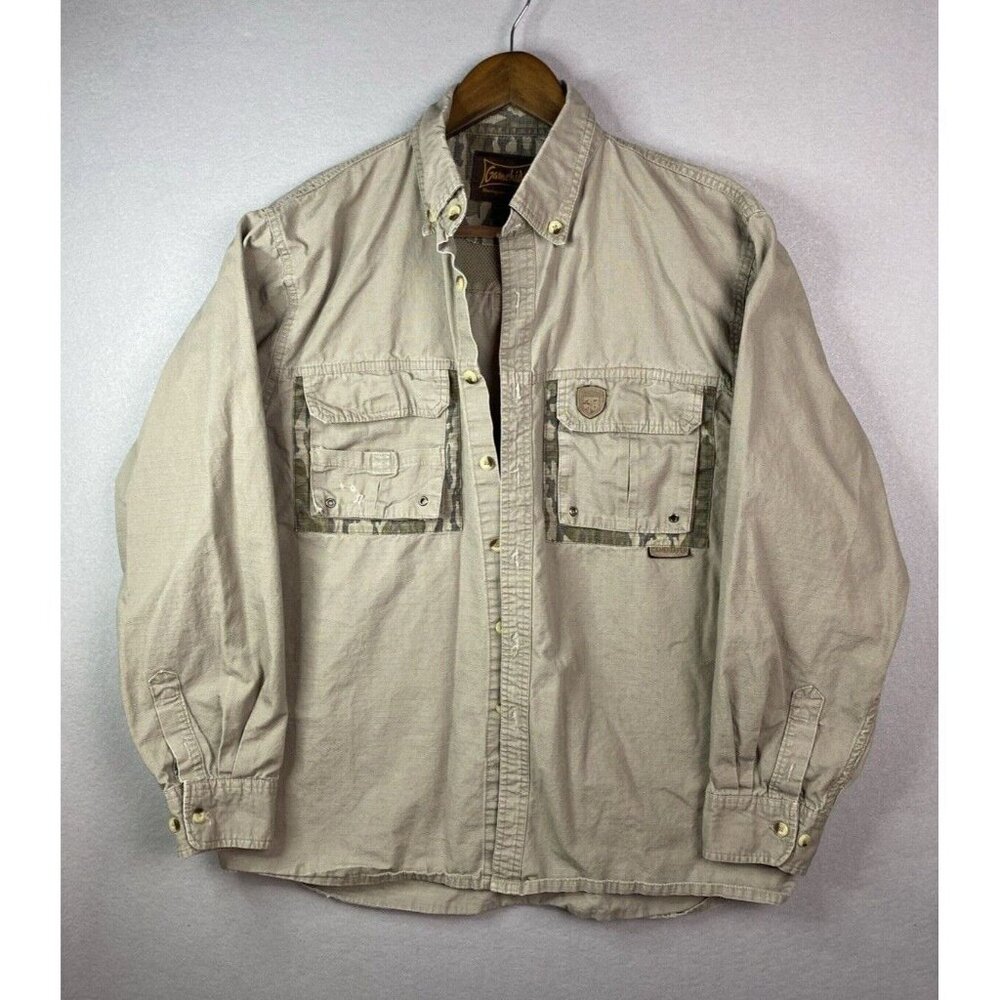 Gamehide Gamekeeper‎ Khaki & Camo Long Sleeve Hunting Shooting Shirt Mens L Mesh